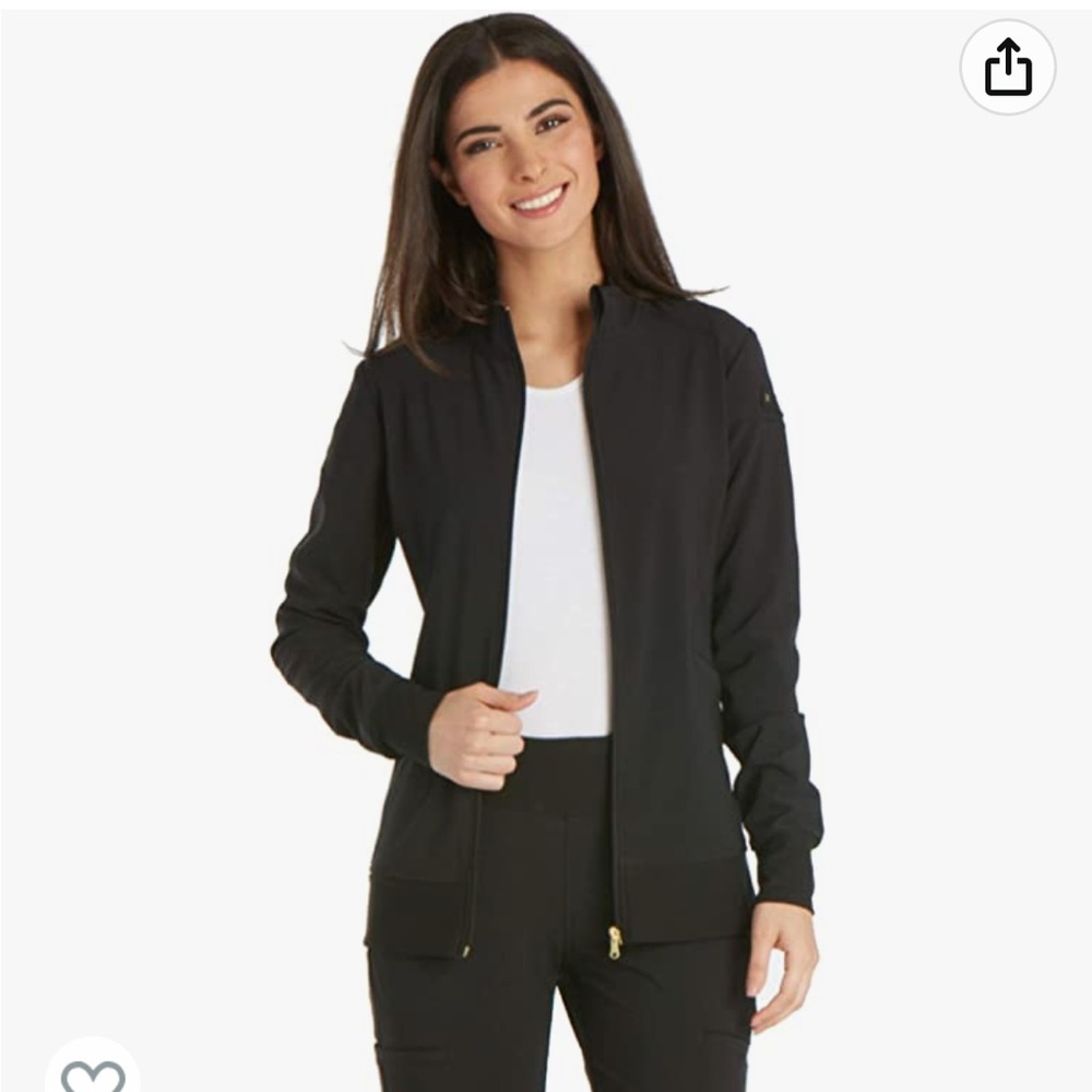 Cherokee iFlex Women Warm Up Scrubs Jacket Zip Front in Black